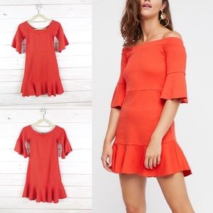 Free People Off Shoulder Dress Peplum hem sleeve